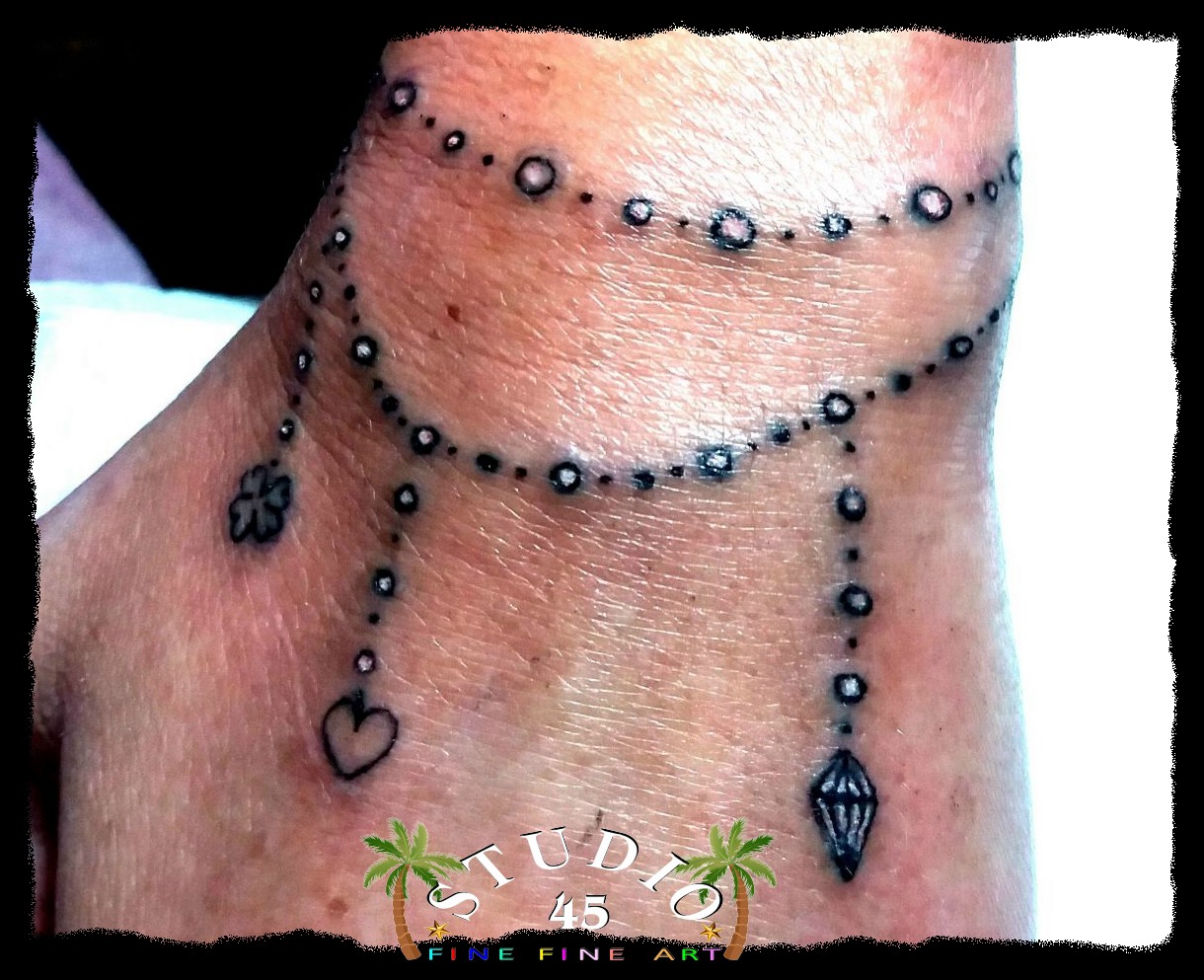 Hand-Kettchen Herz Kleeblatt & Diamant Tattoo STUDIO 45